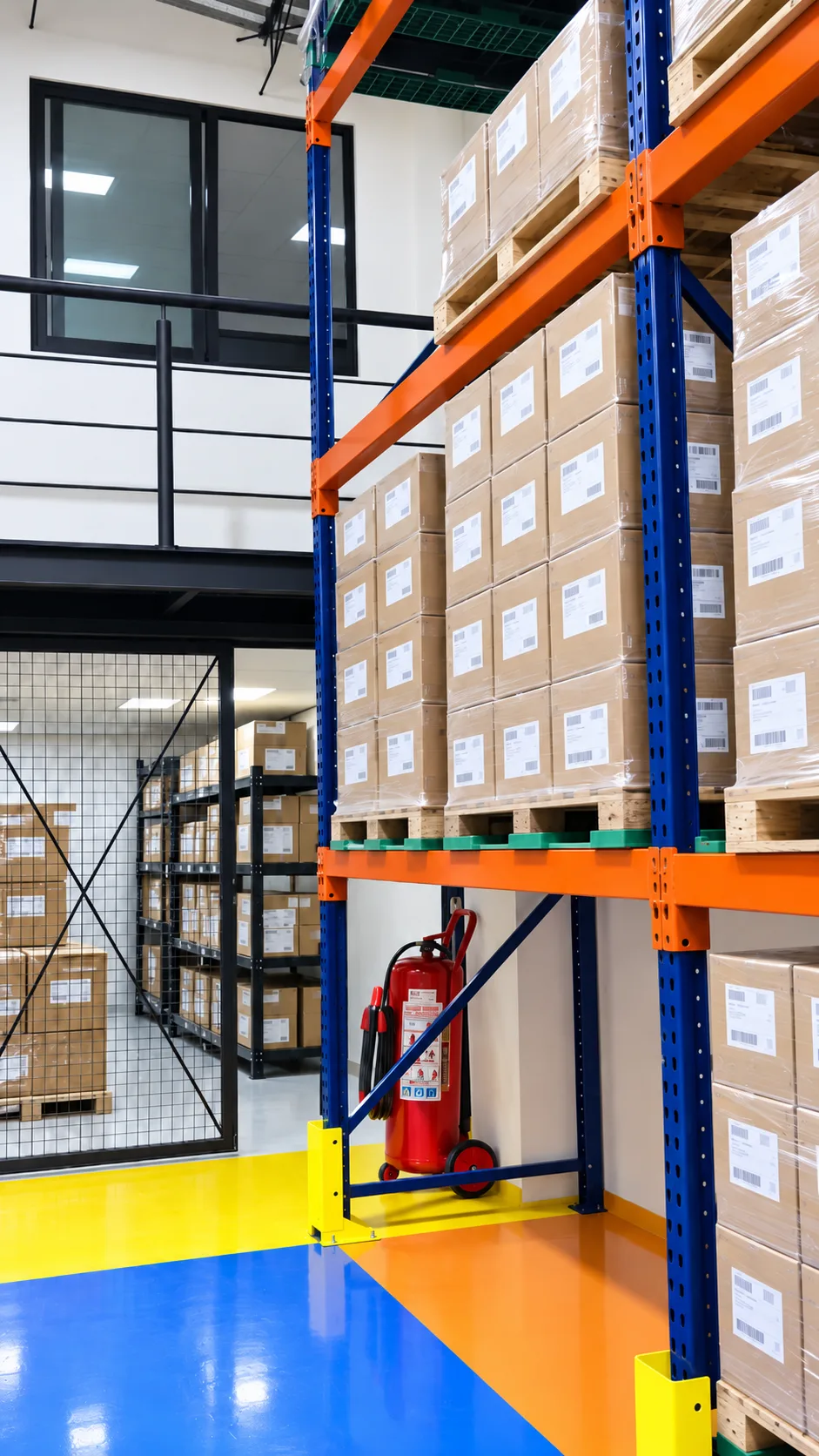Almacén ADEMEX con racks de producto farmacéutico paletizado